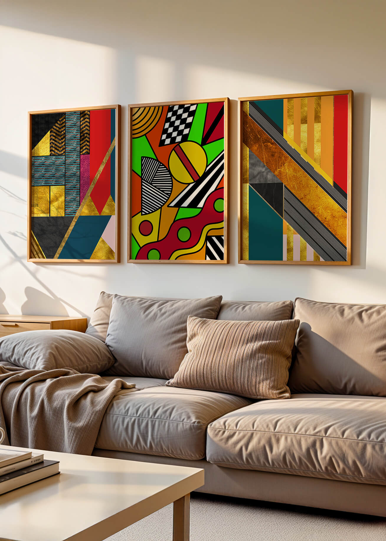 Composición De Arte Abstracto Con Elementos Geométricos Y Dorados