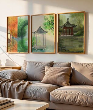 Art de paysages orientaux avec des éléments architecturaux