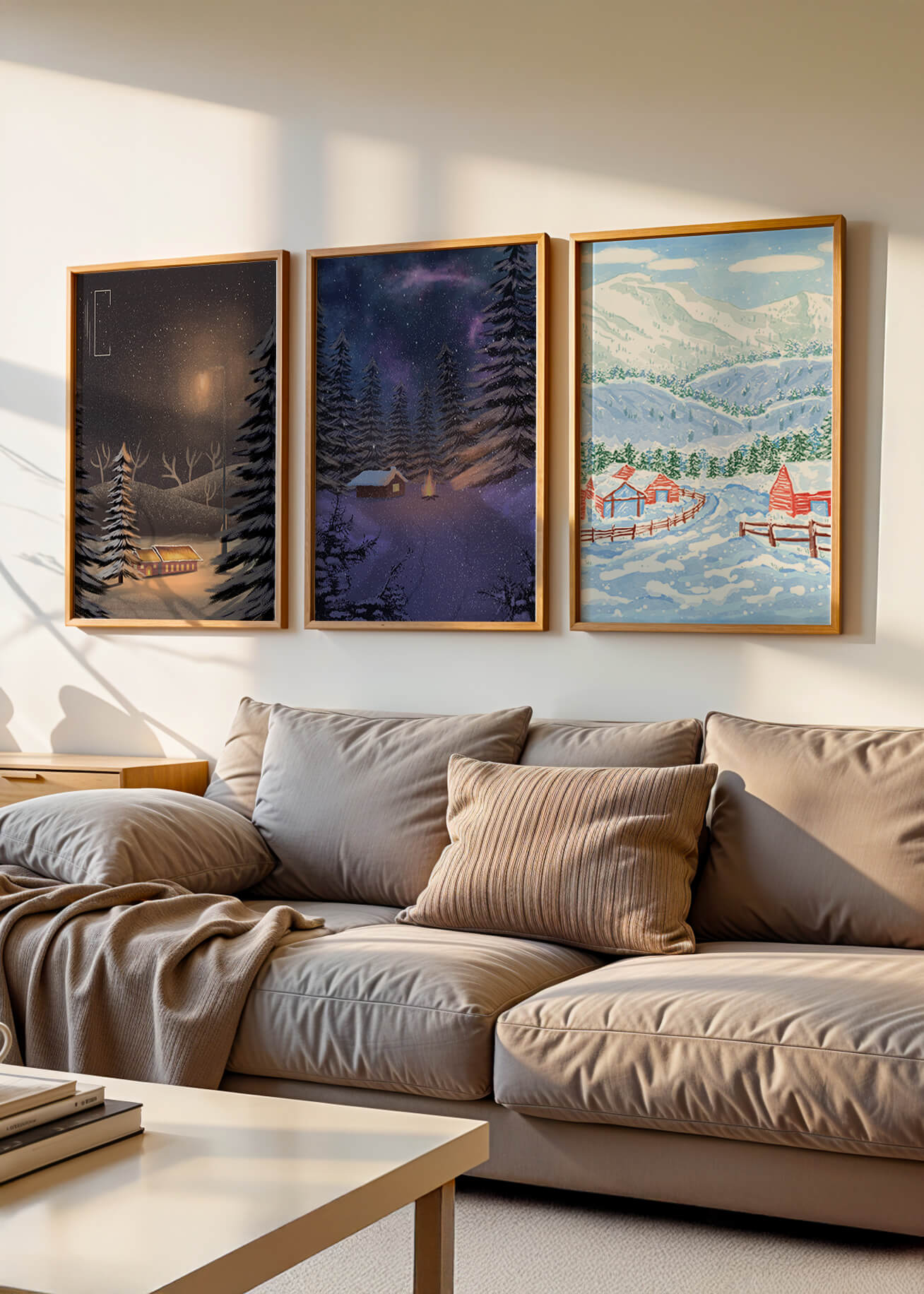 Impresiones De Paisajes Invernales Sin Marco En Un Entorno Elegante