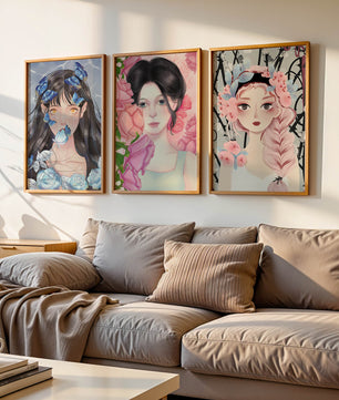 Arte De Mujeres Con Flores En Lienzos De Alta Calidad