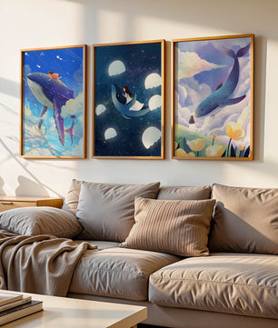 Impressions artistiques de baleines dans un style fantastique