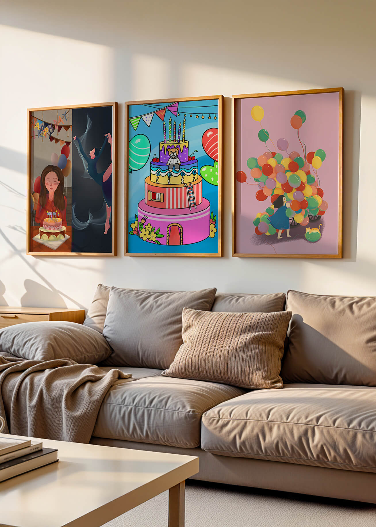 Images de célébration d'anniversaire avec gâteaux et ballons sans cadre