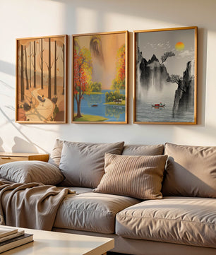 Ensemble de tableaux de paysages naturels scéniques avec art asiatique