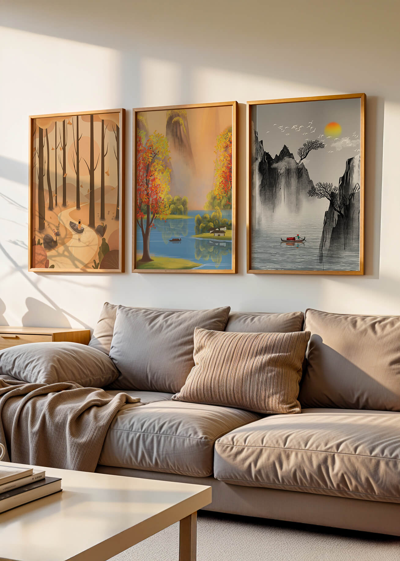 Ensemble de tableaux de paysages naturels scéniques avec art asiatique
