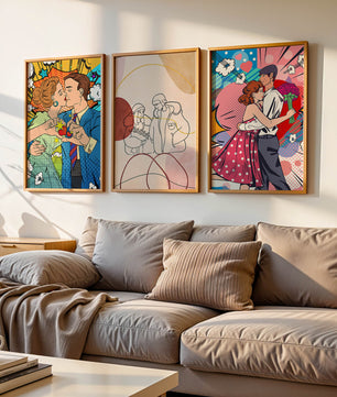 Ensemble d’œuvres d’art de couples en style Pop Art et ligne