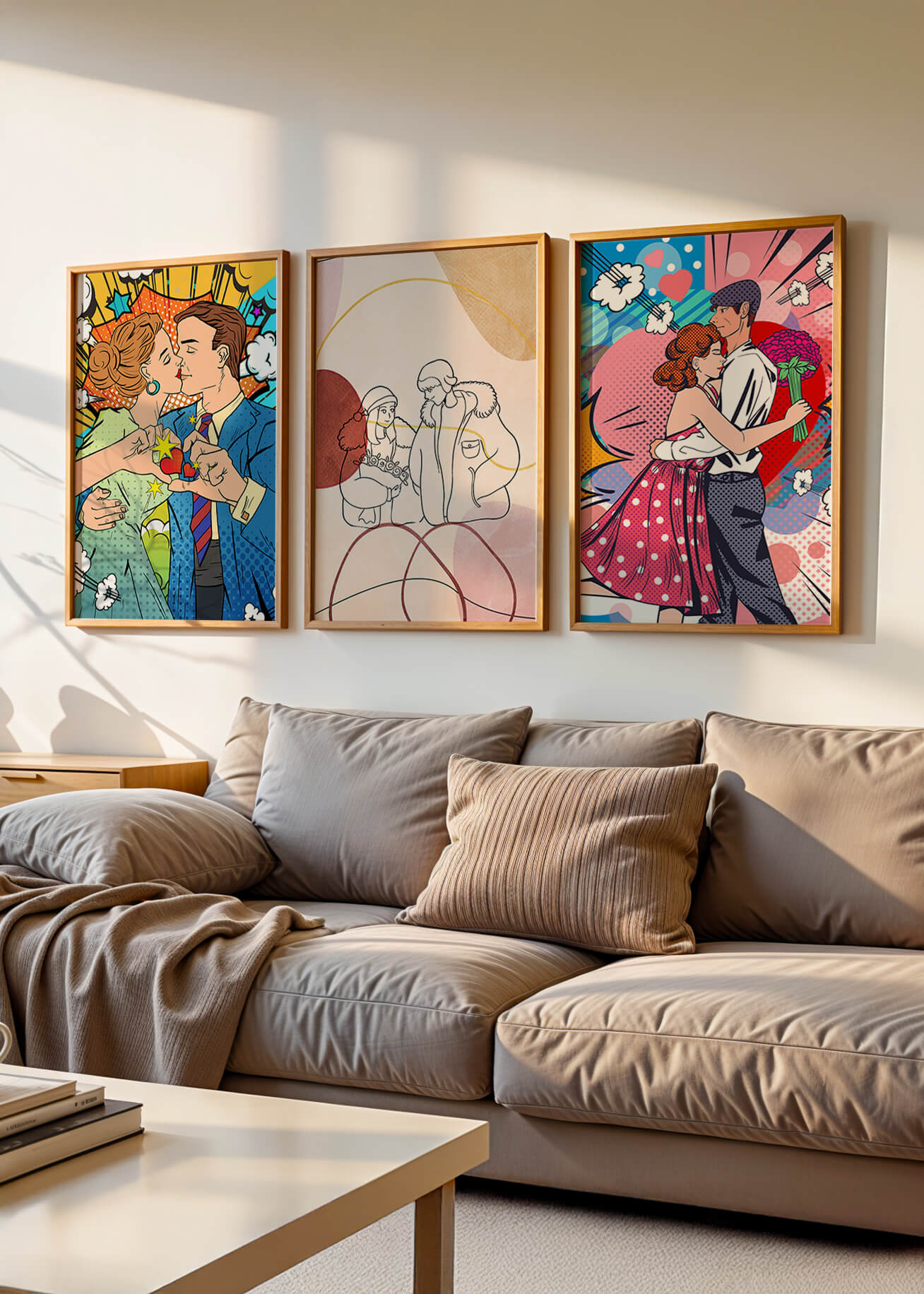 Conjunto De Obras De Arte De Parejas En Estilo Pop Art Y Línea