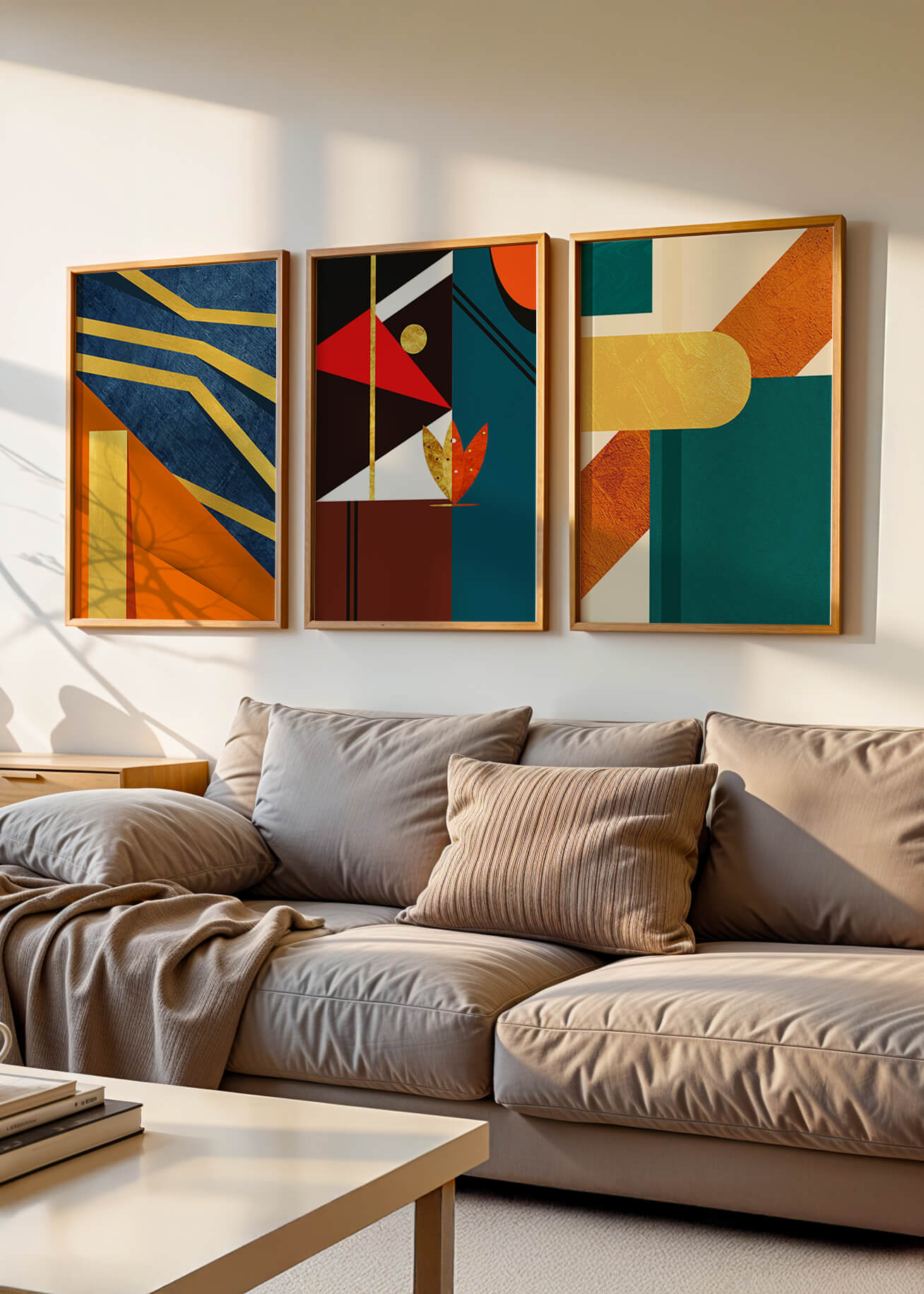 Conjunto de Arte Abstracto Colorido con Elementos Dorados