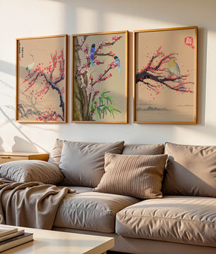 Decoración Oriental con Pájaros y Flores