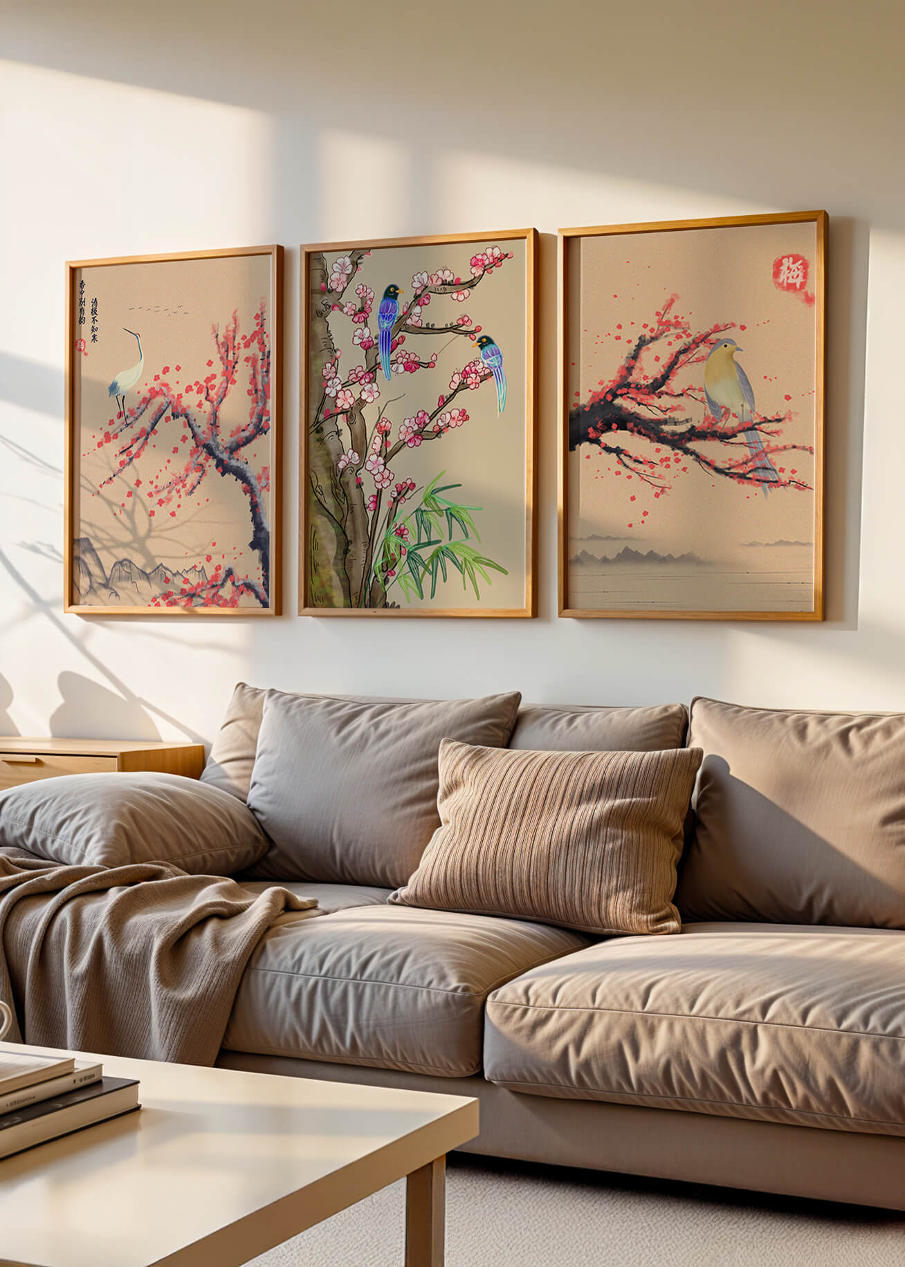 Decoración Oriental con Pájaros y Flores
