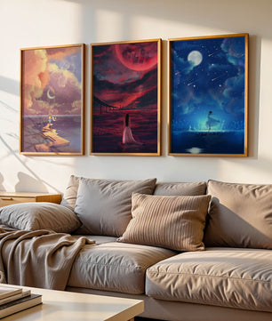 Décoration murale moderne avec œuvres d'art sans cadre
