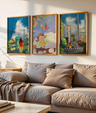 Conjunto de Lienzos de Arte Infantil y Escenas Urbanas
