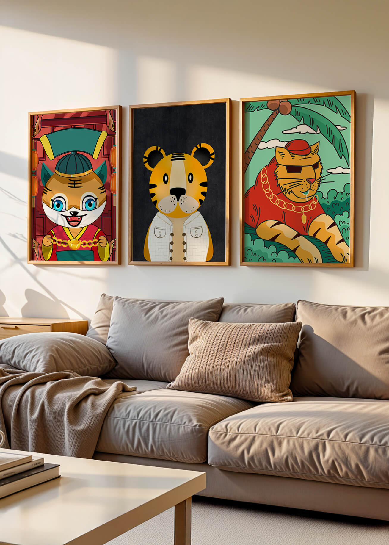 Impressions d’animaux colorés dans des cadres en bois