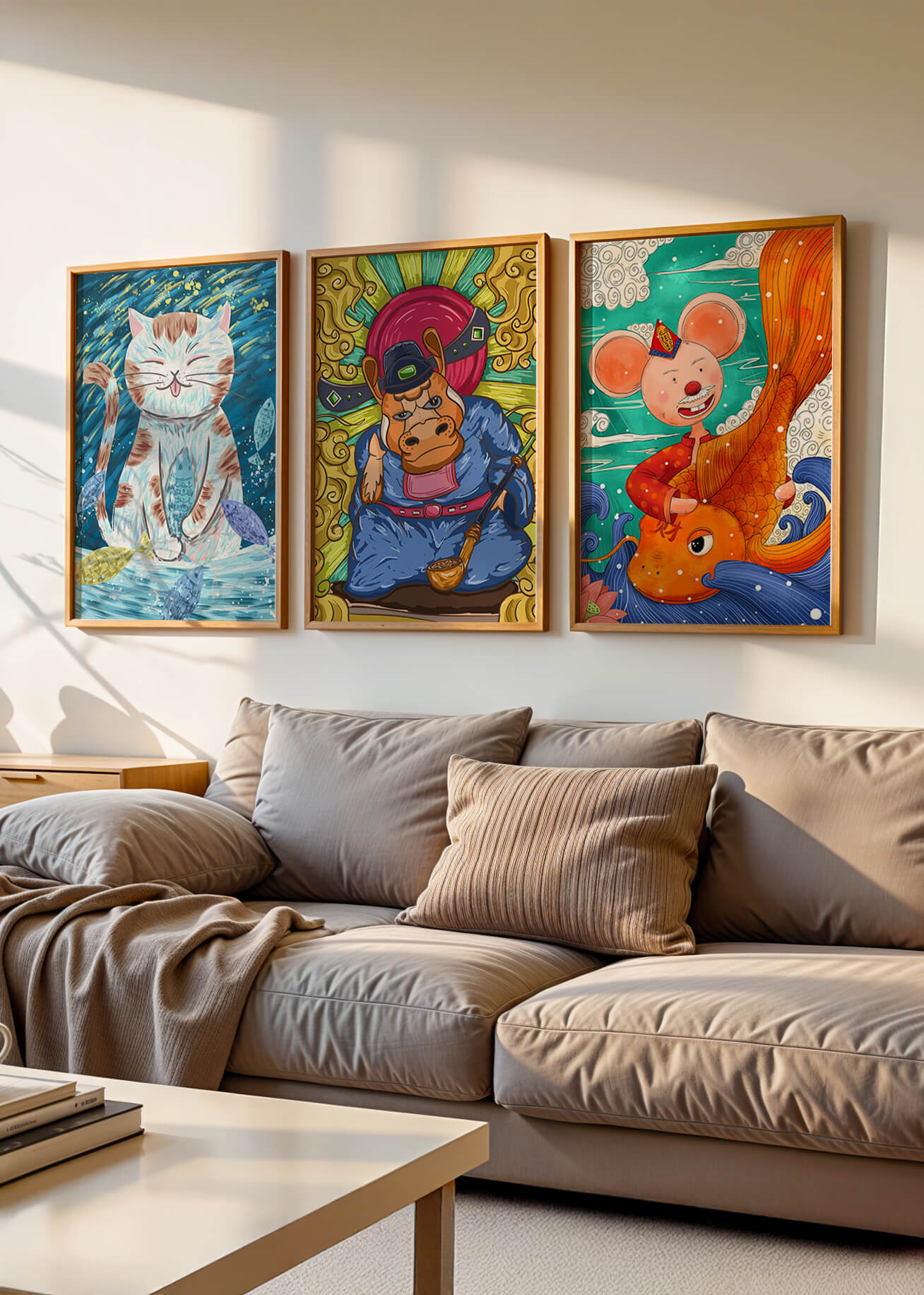 Ensemble d'illustrations d'animaux au style fantastique