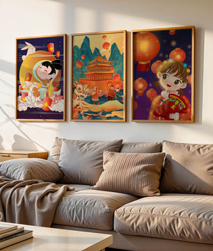 Imágenes Artísticas Orientales con Linternas y Figuras Tradicionales