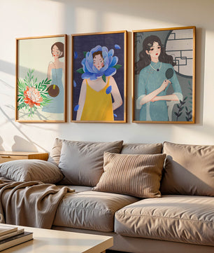 Tableaux modernes avec illustrations artistiques féminines dans un style coloré