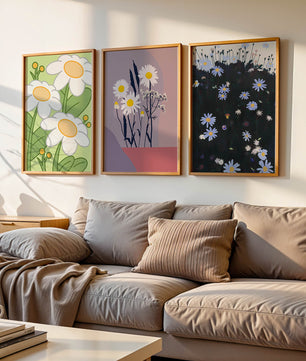 Tríptico De Arte Floral Con Margaritas En Colores Pastel