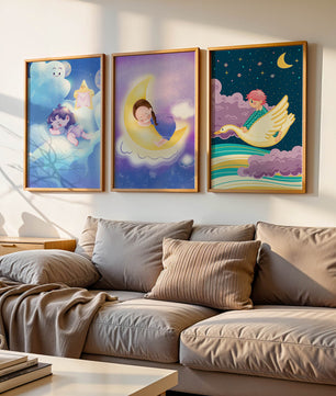 Affiches pour enfants de ciel nocturne avec des enfants endormis