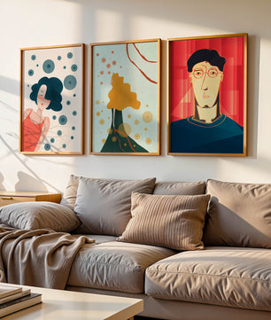 Triptyque d'art moderne avec impressions originales colorées
