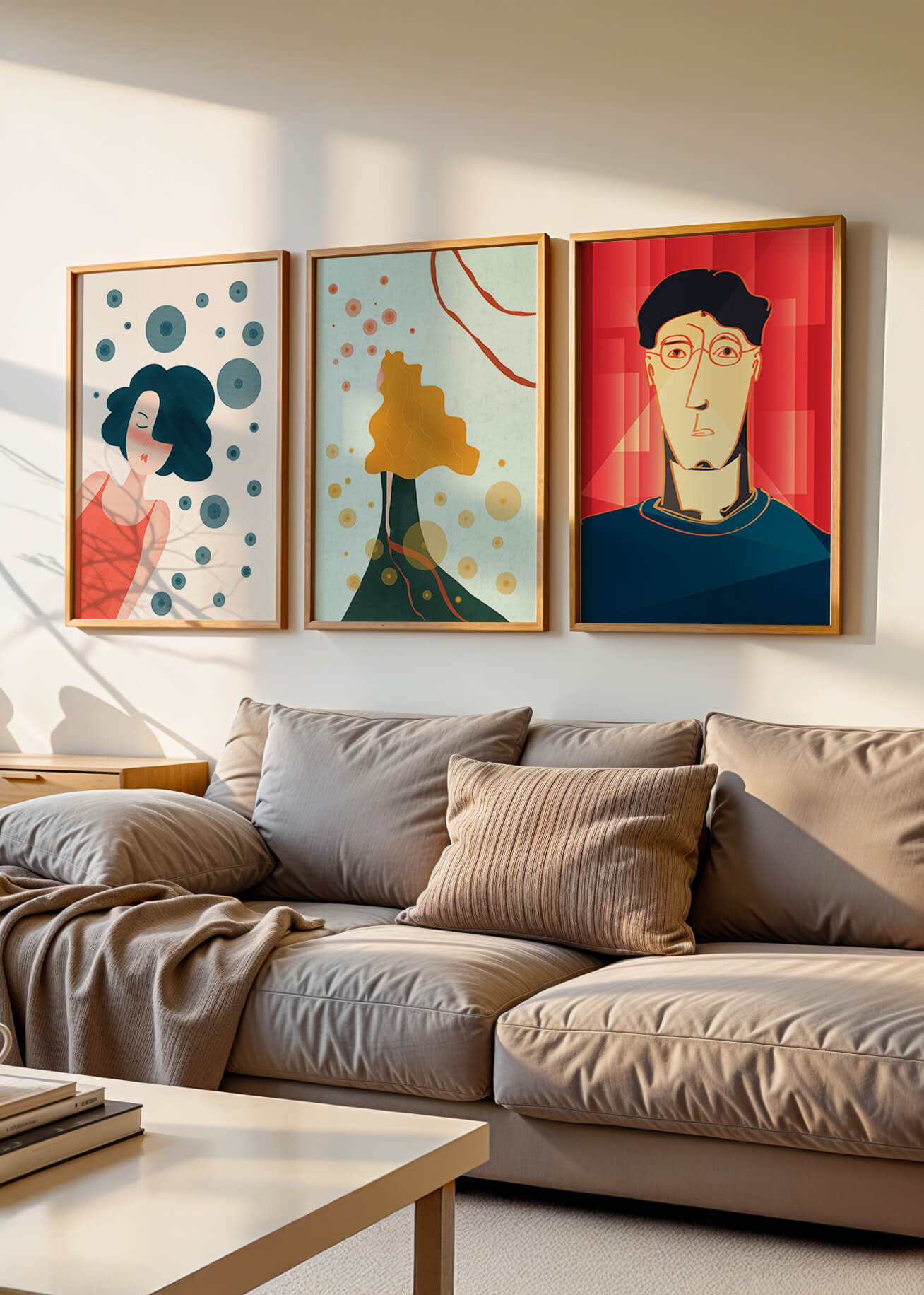 Triptyque d'art moderne avec impressions originales colorées