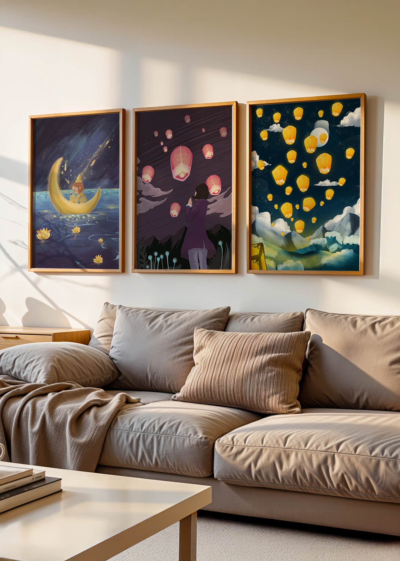 Imágenes Artísticas de Linternas Voladoras en Marcos de Madera