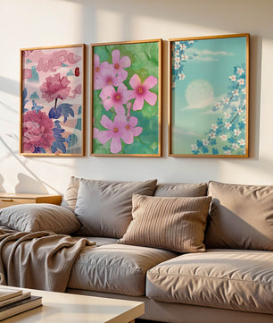 Buntes florales Triptychon mit Naturinspirationen