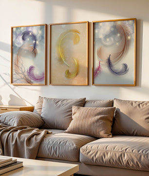Art abstrait avec des plumes dans des tons pastel