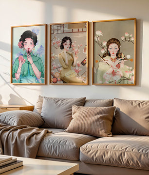 Conjunto De Impresiones Artísticas De Mujeres Estilo Retro Con Elementos Dorados