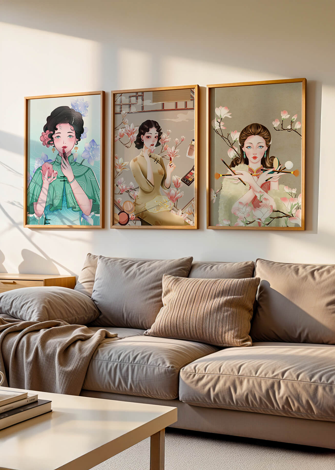 Conjunto De Impresiones Artísticas De Mujeres Estilo Retro Con Elementos Dorados