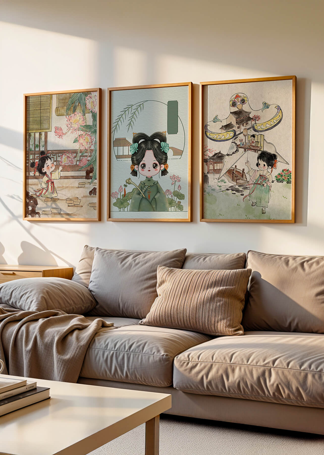 Illustrations de style oriental avec des personnages enfantins