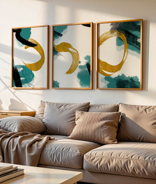 Decoración abstracta moderna sin marco con elementos dorados