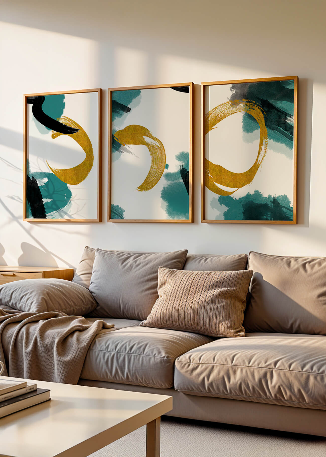 Decoración abstracta moderna sin marco con elementos dorados