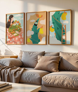 Ensemble de trois tableaux avec des illustrations colorées