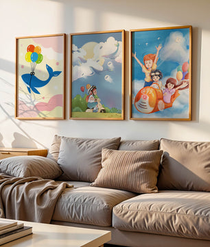 Conjunto de Ilustraciones Fantasía Infantil en Marcos Dorados