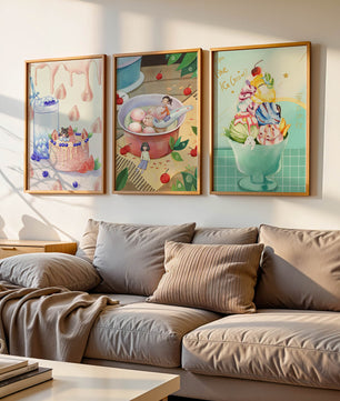 Triptyque coloré d’art culinaire pour enfants sur mur