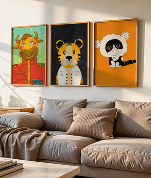 Arte de animales coloridos en estilo caricaturesco
