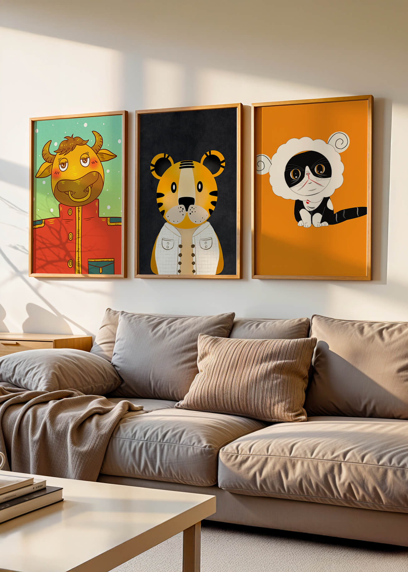 Arte de animales coloridos en estilo caricaturesco