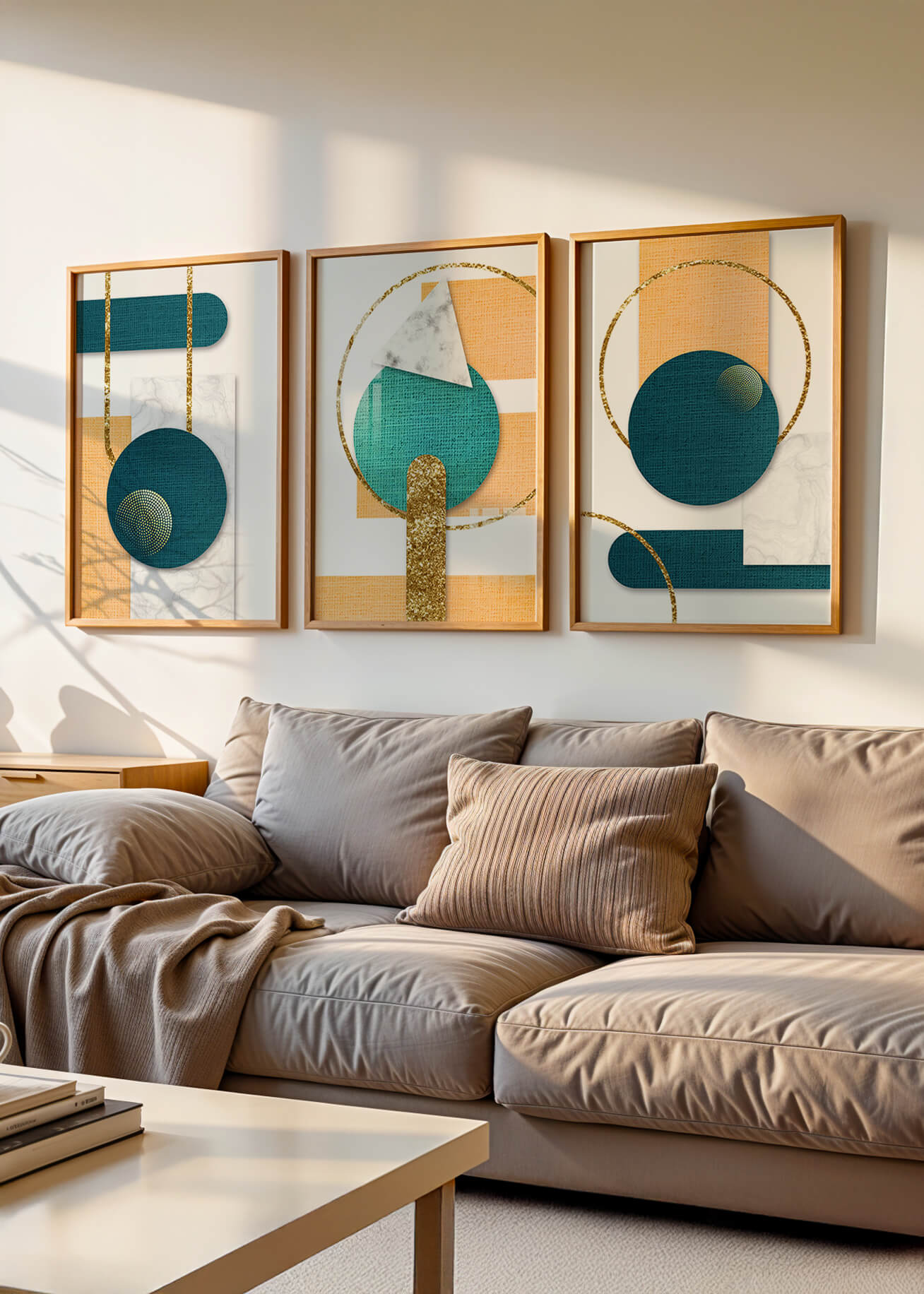 Art géométrique abstrait avec finition dorée