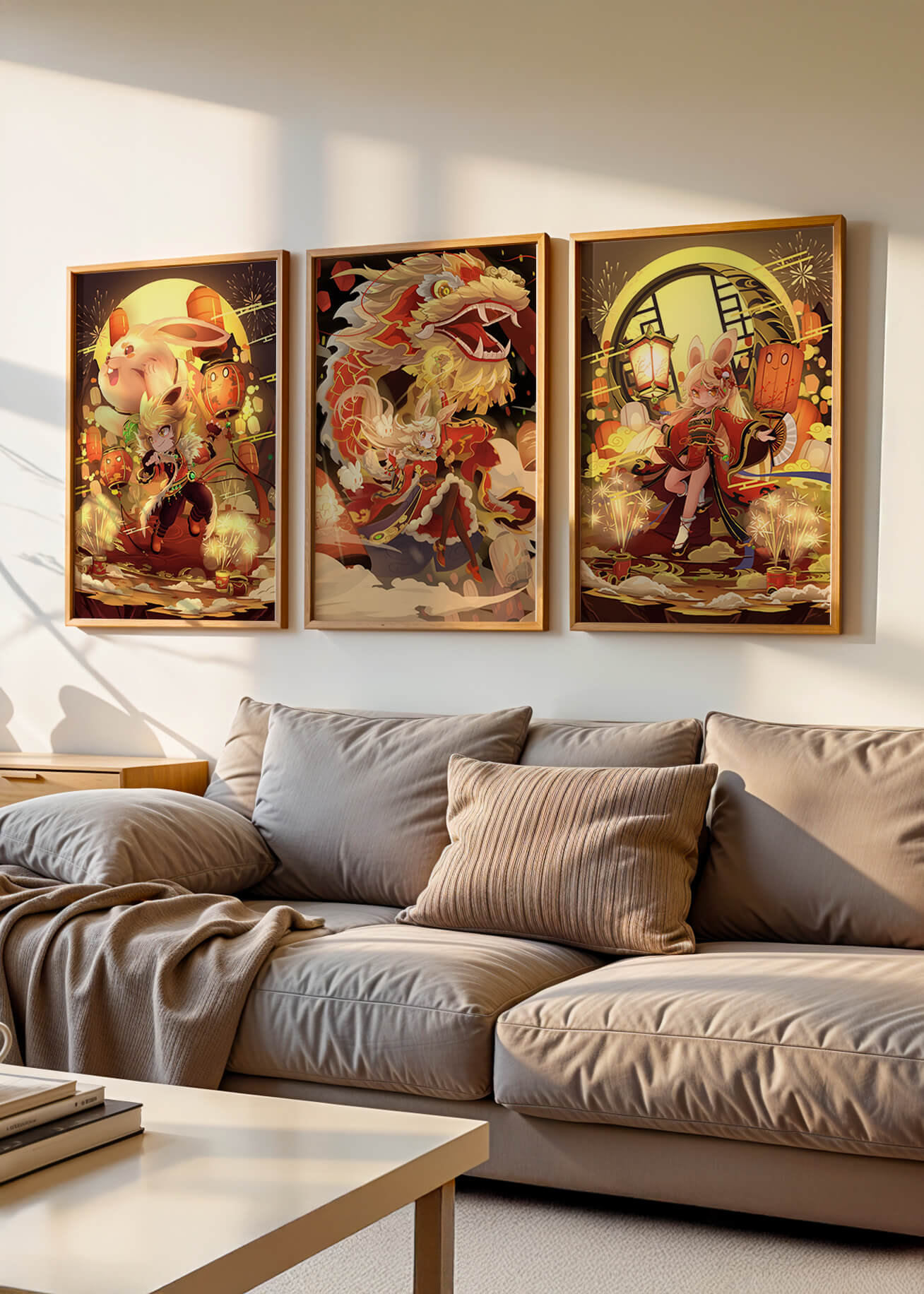 Ensemble d’illustrations sur le thème des dragons et des animaux aux couleurs chaudes