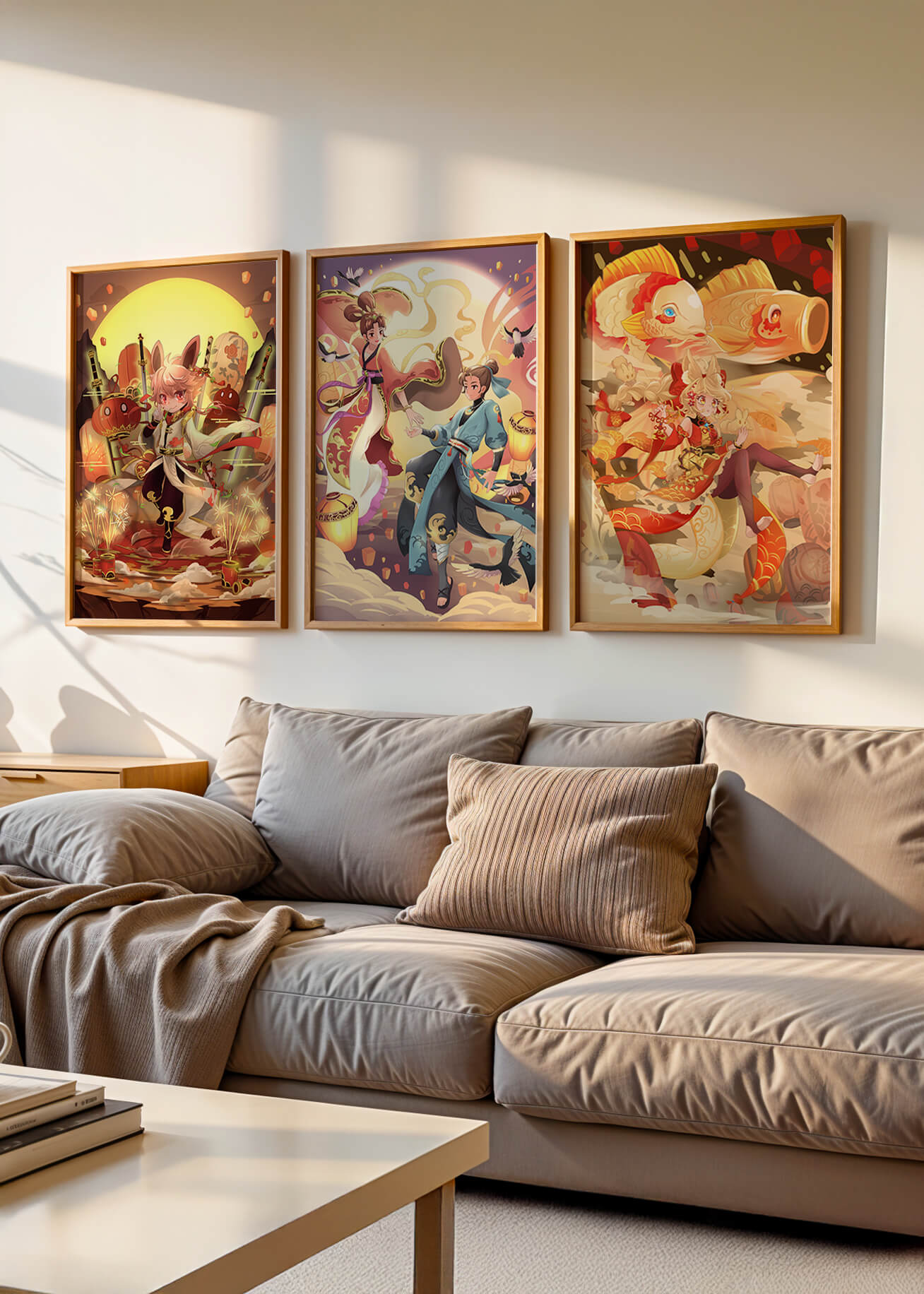 Triptyque d'art fantastique avec personnages imaginaires