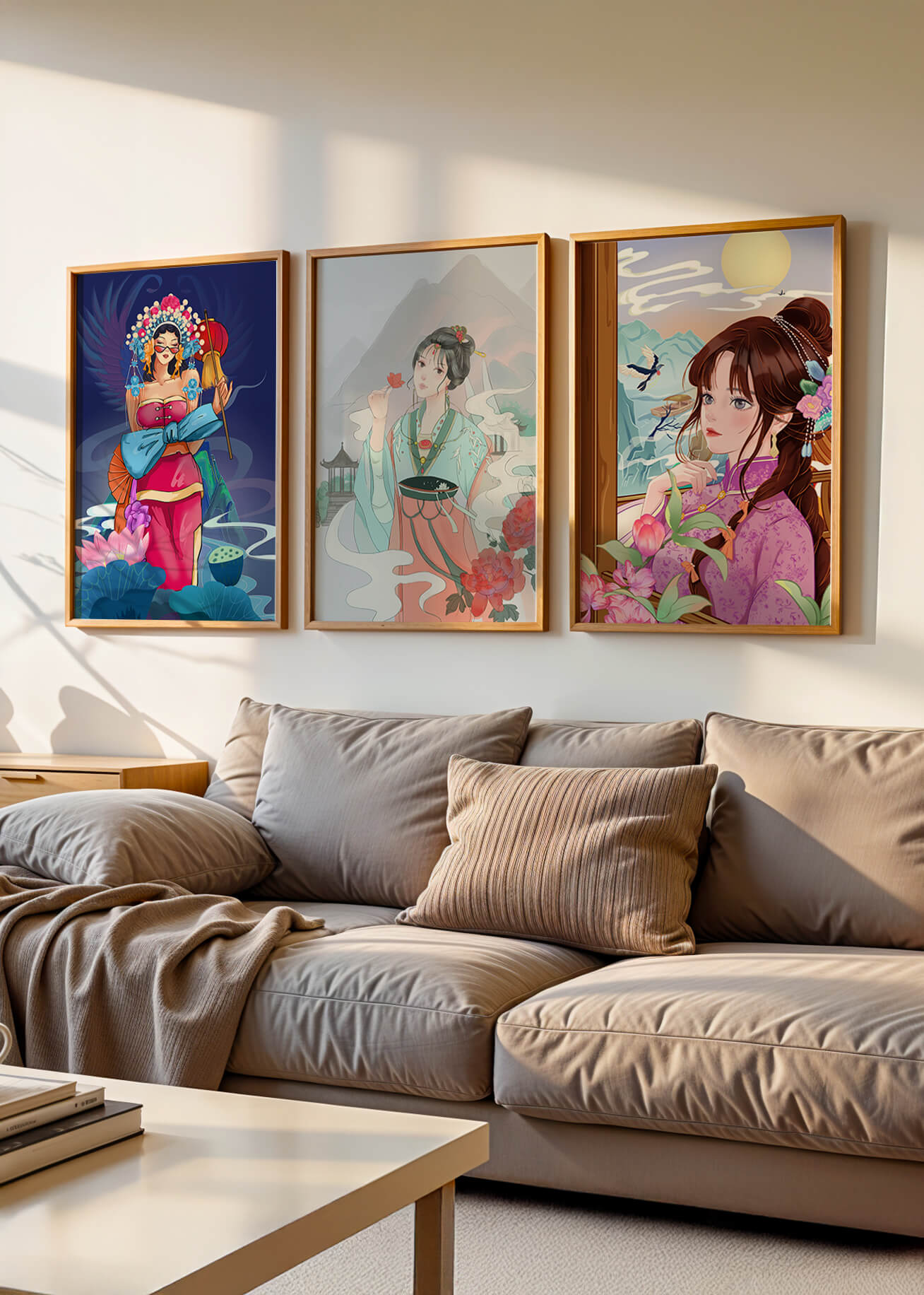 Moderne asiatische Kunst mit Frauen und Natur