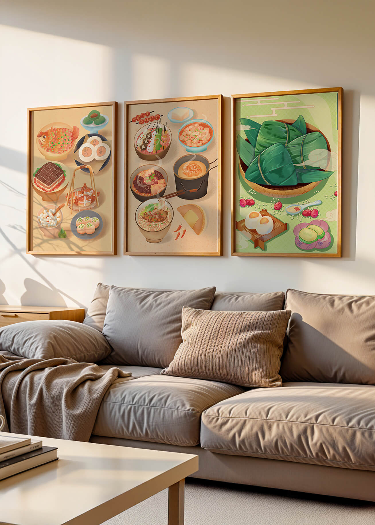 Ilustraciones de Comidas Orientales en Estilo Contemporáneo