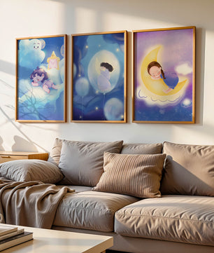Images enfantines de rêves en couleurs pastel avec lune et nuages