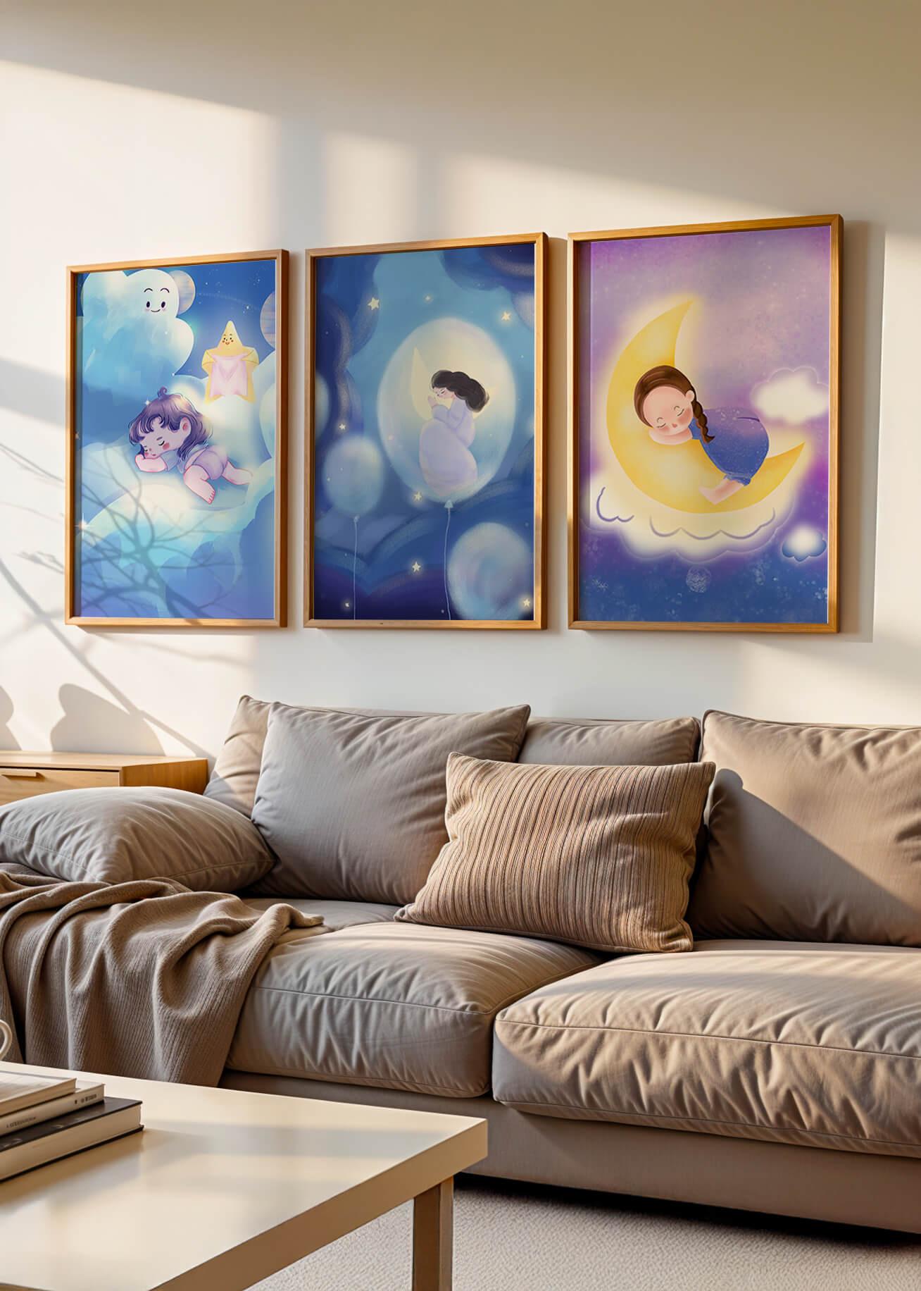 Images enfantines de rêves en couleurs pastel avec lune et nuages