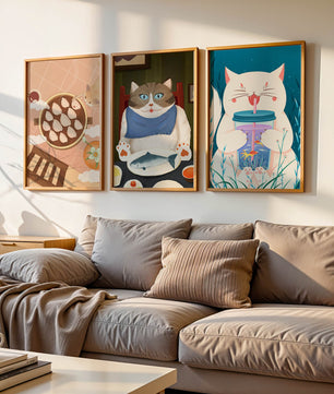 Ensemble d'illustrations de chats à thème culinaire