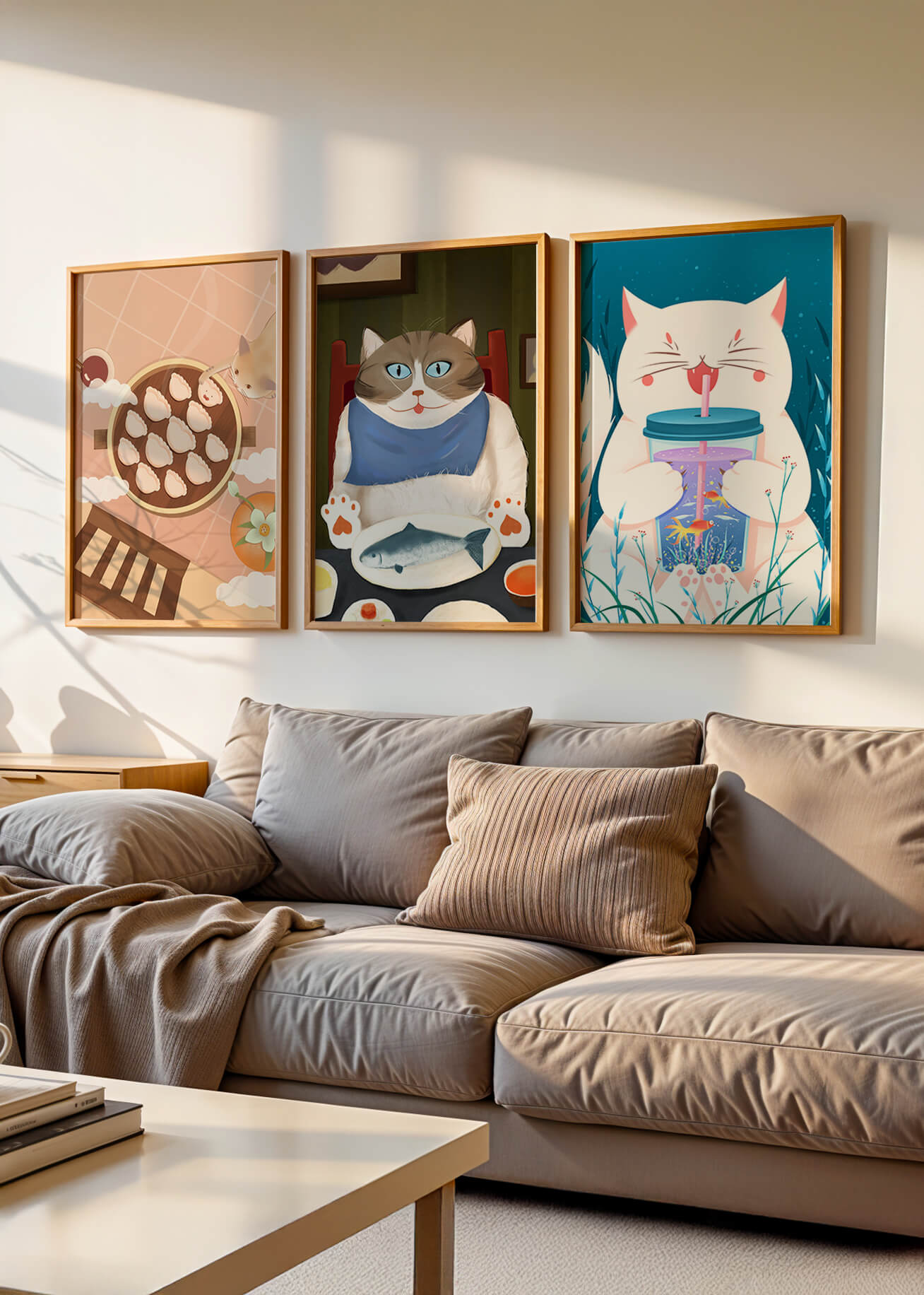 Ensemble d'illustrations de chats à thème culinaire