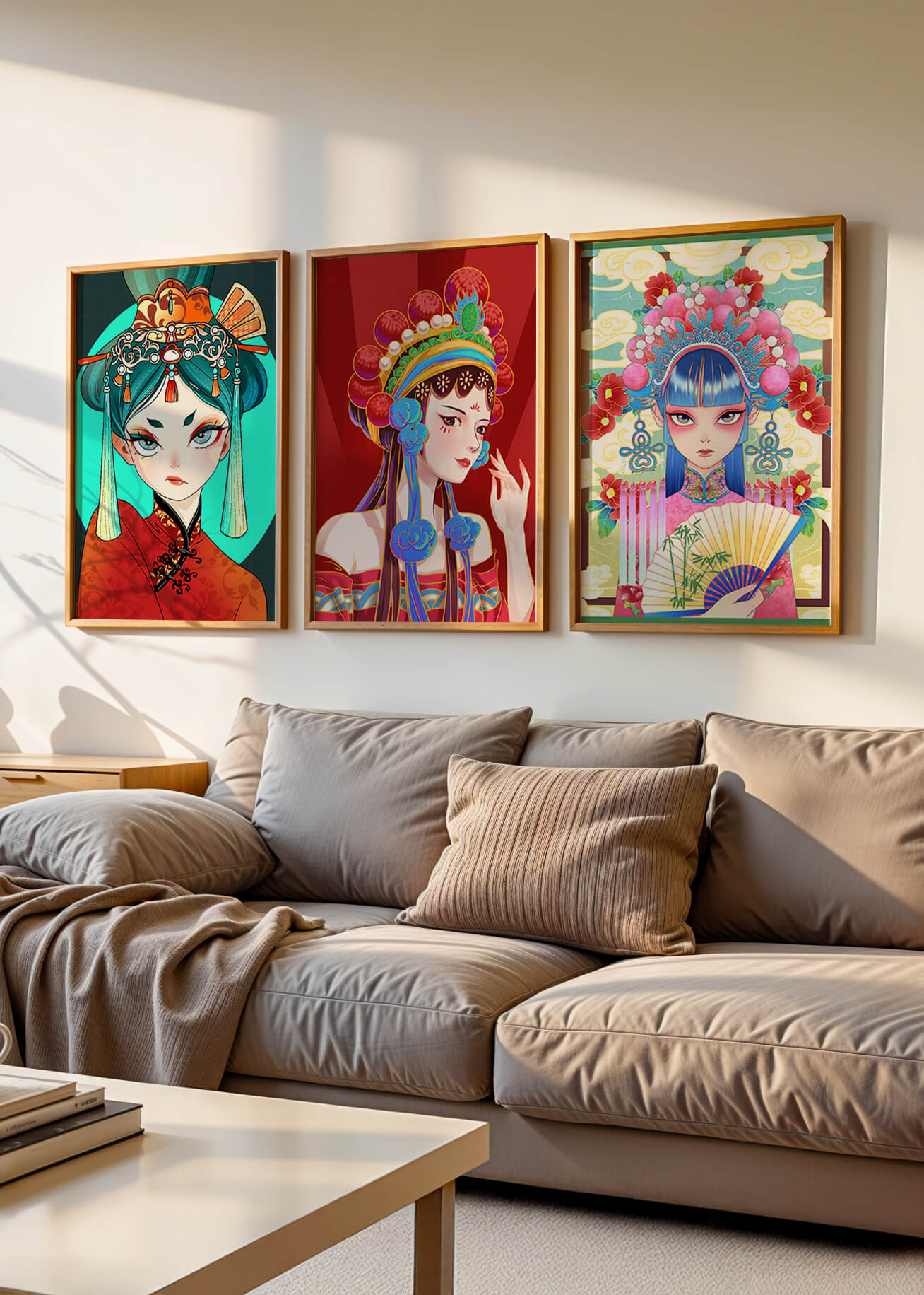 Retratos Ilustrados de Mujeres con Atuendos Tradicionales y Colores Vibrantes