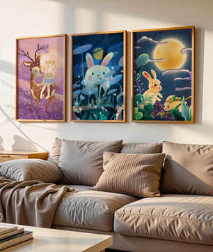Ensemble de toiles pour enfants avec des animaux et des paysages fantastiques