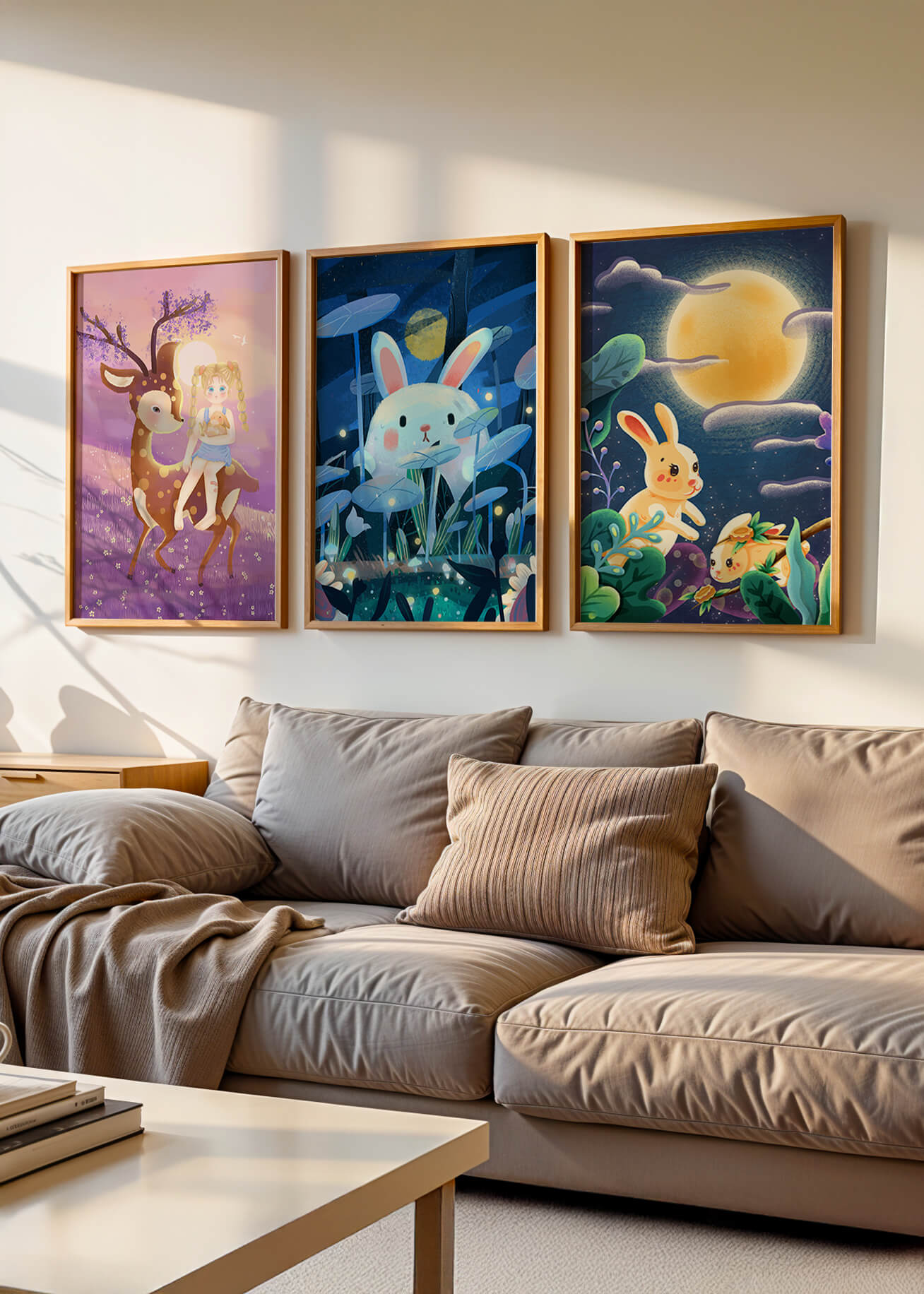 Ensemble de toiles pour enfants avec des animaux et des paysages fantastiques