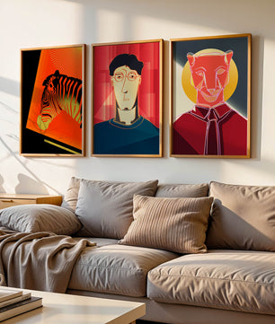 Art moderne avec zèbre, portrait géométrique et panthère