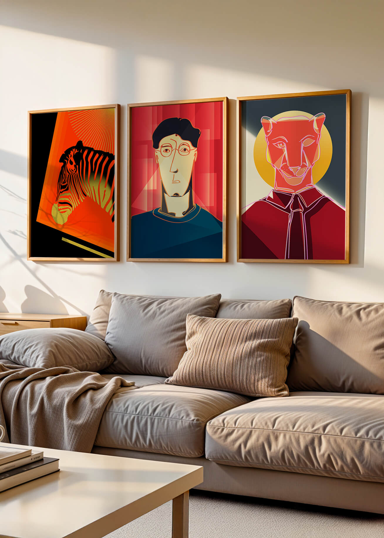 Art moderne avec zèbre, portrait géométrique et panthère